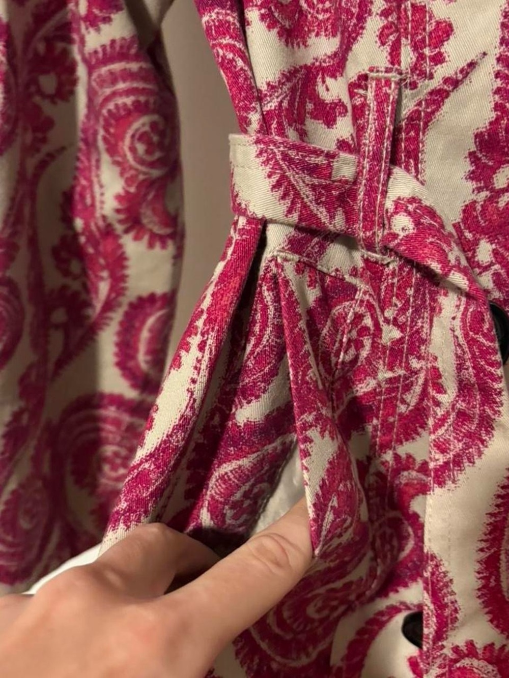 Vintage Y2K 100% cotton water resistant paisley trench coat med - Picture 3 of 7